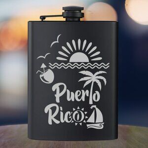 Personalized Puerto Rico Beach Boat Black Flask | Puerto Rico | Family Gift